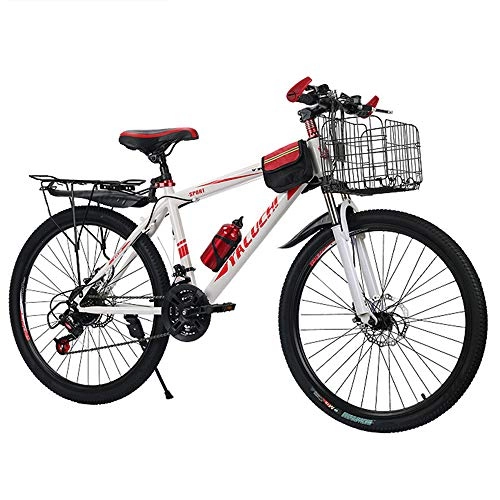 Mountain Bike : SANJIBAO High Carbon Steel Hardtail Mountain Bikes, Outroad Bicycles, Full Suspension MTB Gears Dual Disc Brakes Mountain Trail Bike, Spoke Wheel, Red, 24 inches