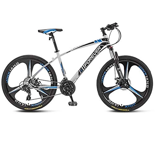 Mountain Bike : SChenLN Aluminum alloy mountain bike 30-speed oil disc brakes off-road bicycles suitable for adult bicycles-30 speed_White blue_24 inches