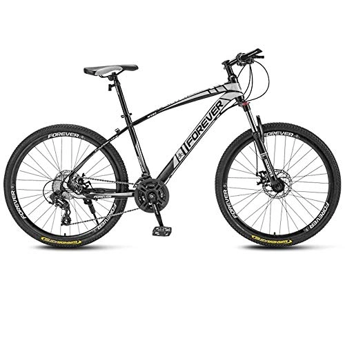 Mountain Bike : SChenLN High carbon steel mountain bike 30-speed oil disc brakes off-road bicycles suitable for adult bicycles-30 speed_Black and White_24 inches