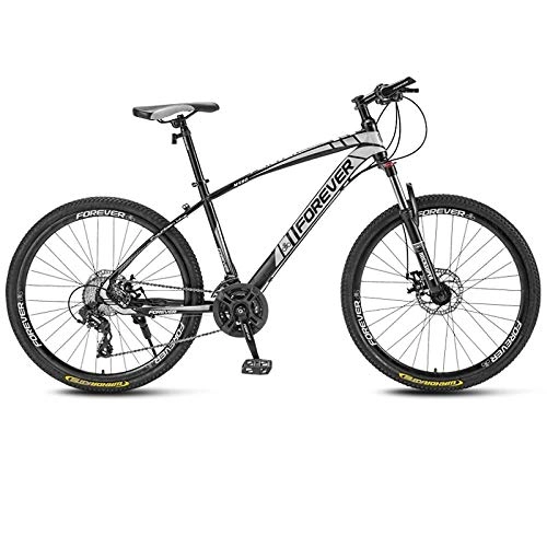 Mountain Bike : SChenLN High carbon steel mountain bike 30-speed oil disc brakes off-road bicycles suitable for adult bicycles-30 speed_Black and White_27.5 inches