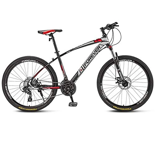 Mountain Bike : SChenLN High carbon steel mountain bike 30-speed oil disc brakes off-road bicycles suitable for adult bicycles-30 speed_Black red_24 inches