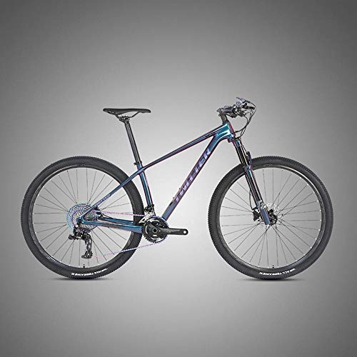 Mountain Bike : SChenLN Mountain bike adult bike XS12 speed full color changing carbon fiber bike full internal wiring-Blue label_27.5 inches 15 inches