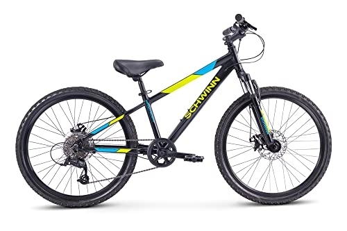 Mountain Bike : Schwinn Breaker 24" B Kids Bike 21-Speed Mountain Bike for Boys Alloy Steel & Aluminum Frame with Dual Disc Brake for Maximum Safety and Comfortable Ride Black