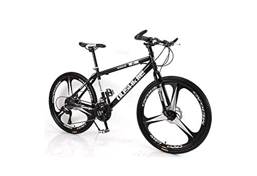 Mountain Bike : SEESEE.U Mountain Bike Unisex Mountain Bike 21 / 24 / 27 / 30 Speed ​​High-Carbon Steel Frame 26 Inches 3-Spoke Wheels Bicycle Double Disc Brake for Student, Black, 16 Inches