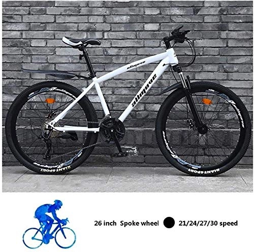 Mountain Bike : Shirrwoy Adult Mountain Bikes 26 Inch, Mountain Off-Road Bike High Carbon Steel, 21 / 24 / 27 / 30 Speed Dual Disc Brake Mountain Bike, With Front Suspension Adjustable Seat, White, 30 speed