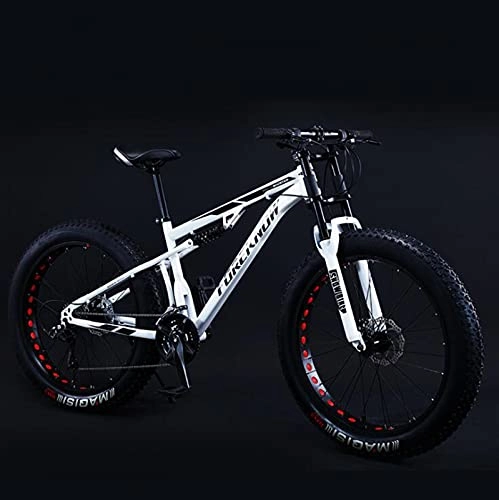 Mountain Bike : SHUI Mountain Bikes, 24‘’Fat Tire Hardtail Mountain Bike, Men's and Women's Universal Dual Suspension Frame and Suspension Fork All Terrain Mountain Bike white- 30SPD