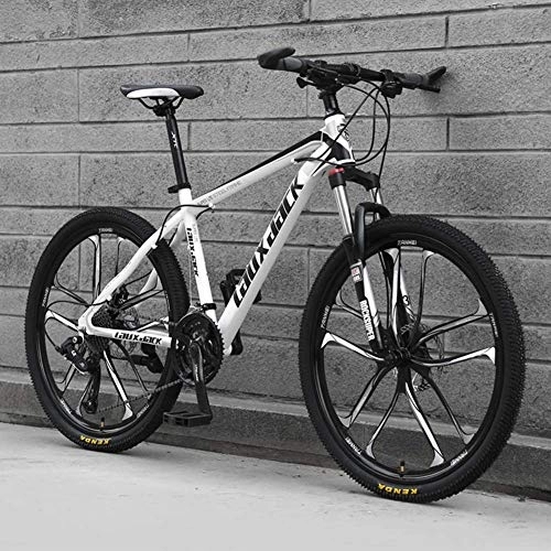 Mountain Bike : Stylish 10 Spoke Wheels Mountain Bicycles Hydraulic Double Disc Brake Mountain Bike Male and Female Students Road Bike 24 Inch Wheel MTB, Black & White, 24 Speed