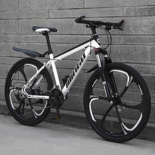 Mountain Bike : Stylish Full Suspension Mountain Bike 21 / 24 / 27 / 30 Speed Bicycle 26 inches MTB Disc Brakes Variable Speed Bicycle, Black+White, 24 Speed