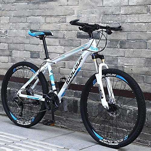 Mountain Bike : Suspension Fork, Disc Brake, Lightweight Aluminum Full Suspension Frame, 26 Inch 30 Speed Mountain Bike For Adult White And Blue 26", 30-speed