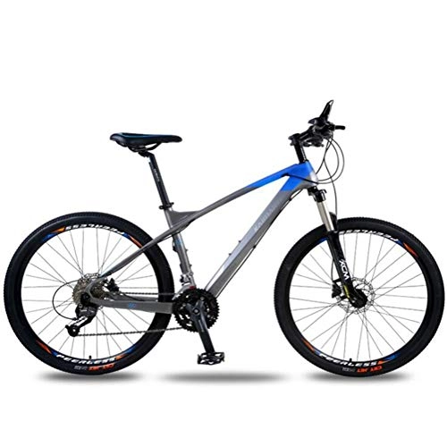 Mountain Bike : Tbagem-Yjr 26 Inch Mountain Bike Adult Carbon Fiber Oil Dish Disc Brake Bicycle 27 Speed City Road Bicycle (Color : Gray blue)