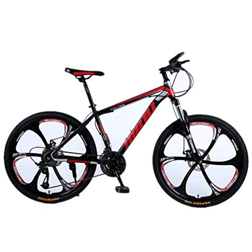 Mountain Bike : Tbagem-Yjr Carbon Steel Frame Mountain Bike, Dual Suspension Mens City Road Bicycle 26 Inch (Color : Black red, Size : 21 speed)