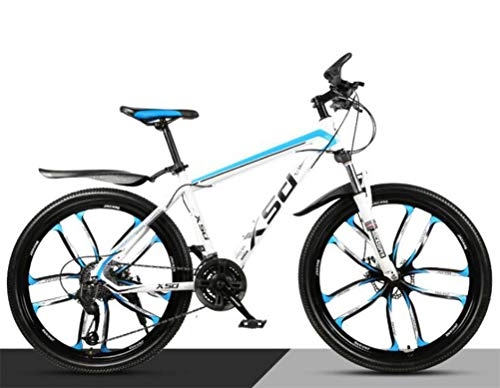 Mountain Bike : Tbagem-Yjr Mens Dual Suspension Mountain Bikes, 26 Inch Commuter City Hardtail Bicycle For Adult (Color : White blue, Size : 21 speed)