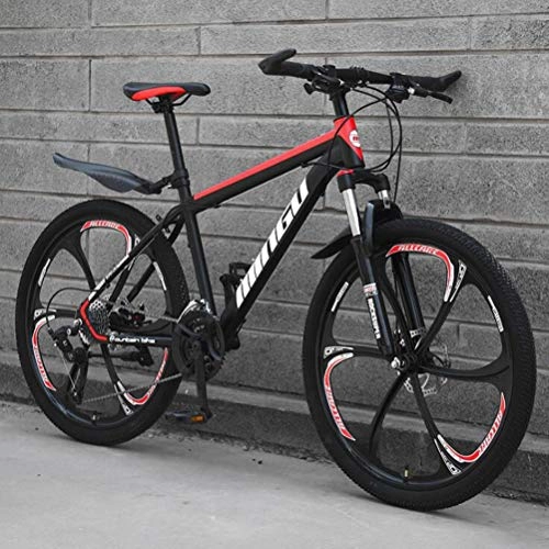Mountain Bike : Tbagem-Yjr Mountain Bike High Carbon Steel Frame Disc Brakes Shock Absorption Adult Bicycle Racing (Color : Black red, Size : 27 Speed)