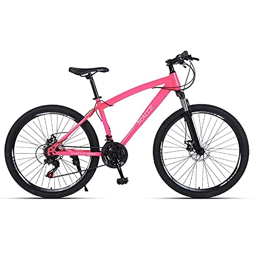 Mountain Bike : TBNB Hardtail Mountain Bike, Youth Adult Men Women Road Bicycles, 21-30Speeds Options, Lightweight Steel Frame, Double Disc Brake and Suspension Fork (Pink 24inch / 24Speed)