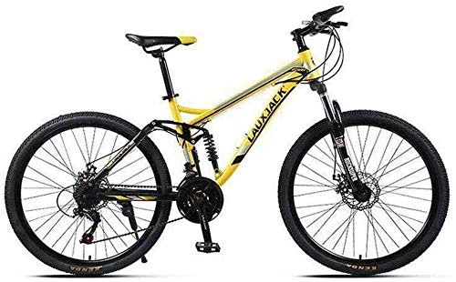 Mountain Bike : Unisex 26" Wheel Mountain Bike 21-27 Speeds 17" Full Suspension Light Weight Aluminum Alloy Frame (Color : Yellow)
