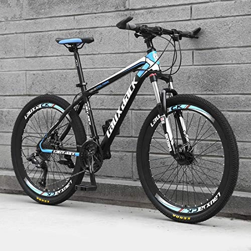 Mountain Bike : Upgrade 26-Inch Mountain Bike, High Carbon Steel Hard Tail Frame Bicycle for Men Women, Off-Road Racing, Double Disc Brake, Road Bike, black blue, 21 speed
