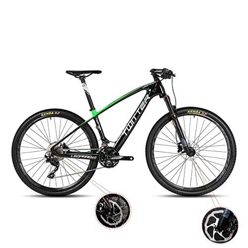 Mountain Bike : W&TT Mountain Bike 26 / 27.5Inch Adults 33 Speeds Off-road Bike Cycling with Air Pressure Shock Absorber and Front Fork Oil Brake, Mens Carbon Fiber Bicycles, Green, 27.5 * 17