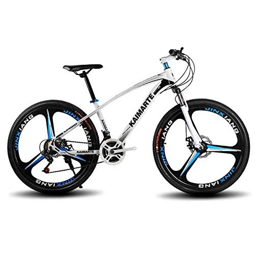 Mountain Bike : WEHOLY Bicycle Mountain Bike, 24inch Three-knife Wheel High-carbon Steel Unisex Dual Suspension Mountain Bike Disc Brakes, White, 24speed