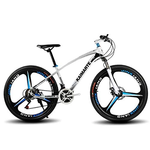 Mountain Bike : WGYDREAM Mountain Bike, 24 Inch Mountain Bicycles Carbon Steel Front Suspension Ravine Bike Dual Disc Brake 21 24 27 speeds, with Oneness wheel (Color : White, Size : 21 Speed)