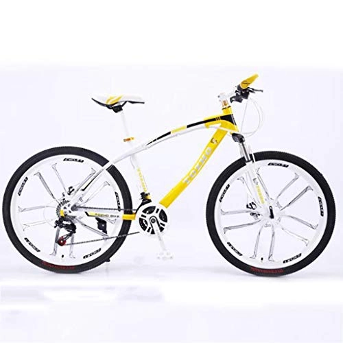 Mountain Bike : WGYDREAM Mountain Bike, 26" Mountain Bicycles Ravine Bike Carbon Steel Frame Dual Disc Brake Front Suspension 21 24 27 speeds (Color : Yellow, Size : 21 Speed)