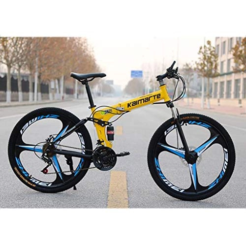 Mountain Bike : WGYDREAM Mountain Bike, Collapsible 24 Inch Ravine Bike Carbon Steel Mountain Bicycles Oneness wheel Dual Disc Brake Dual Suspension 21 24 27 speeds (Color : Yellow, Size : 24 Speed)