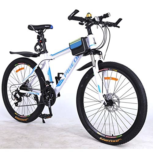 Mountain Bike : WGYDREAM Mountain Bike, Mens Womens Ravine Bike Front Suspension 26" Mountain Bicycles with Dual Disc Brake 21 speeds, Carbon Steel Frame (Color : Blue)