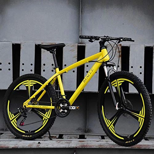 Mountain Bike : WGYDREAM Mountain Bike, Ravine Bike MTB Carbon Steel Shock-absorbing Oneness wheel Mountain Bike Dual Disc Brake Front Suspension 21 24 27 speeds (Color : Yellow, Size : 21 Speed)