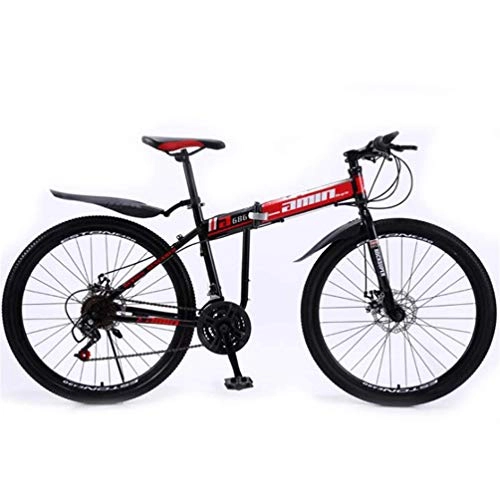 Mountain Bike : WJSW Off-road folding mountain bike, 26 inch wheel Portable city road bicycle mens boys (Color : Red, Size : 21 speed)