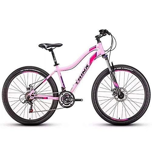 Mountain Bike : Womens Mountain Bikes, 21-Speed Dual Disc Brake Mountain Trail Bike, Front Suspension Hardtail Mountain Bike, Adult Bicycle, 24 Inches White FDWFN (Color : 26 Inches Pink)