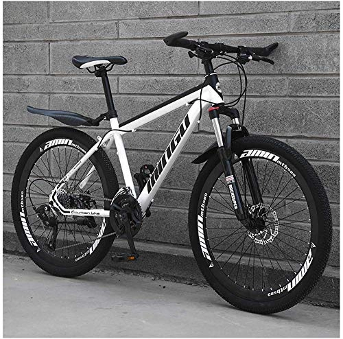 Mountain Bike : WSJYP Hardtail Mountain Bike 26", Double Disc Brake Frame Bicycle with Adjustable Seat, Country Men's Mountain Bikes 21 / 24 / 27 / 30 Speed, 27 speed-White Black