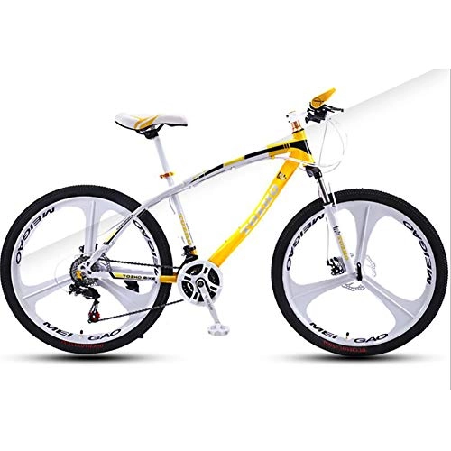 Mountain Bike : WXX 26 Inch High Carbon Steel Mountain Bike with Front Suspension Adjustable Seat Fat Tire Hard Tail Double Shock Absorber City Mountain Bike, white yellow, 21 speed
