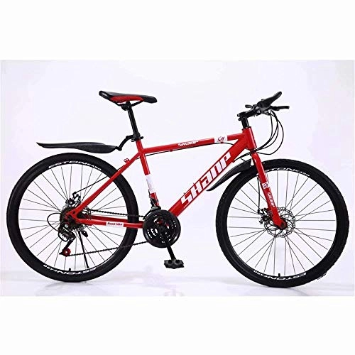 Mountain Bike : WYJBD Country Mountain Bike 24 / 26 Inch Double Disc Brake Adult MTB Country Gearshift Bicycle Hardtail Mountain Bike with Adjustable Seat Carbon Steel Red Spoke Wheel