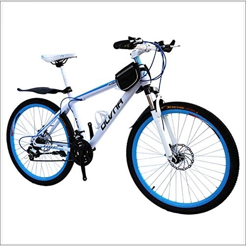 Mountain Bike : XER Mens' Mountain Bike, 17" inch steel frame, 21 / 24 / 27 / 30 speed fully adjustable rear shock unit front suspension forks, White, 30 speed