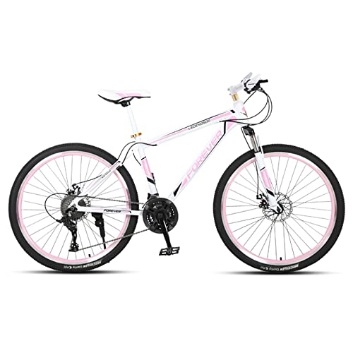 Mountain Bike : zcyg 24 / 26 Inch Bike Adult / Youth 21 Speed Mountain Bike, Dual Disc Brake, High-Carbon Steel Frame, Front Suspension, Mountain Trail Bike, Urban Commuter City Bi(Size:26inch, Color:White+Pink)