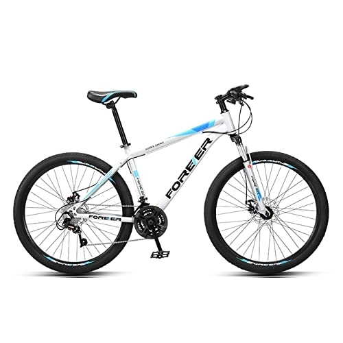 Mountain Bike : zcyg 26 Inch Mountain Bike, Full-Suspension 21 Speed Drivetrain With Disc-Brake MTB Bicycle For Men Women(Color:White+Blue)