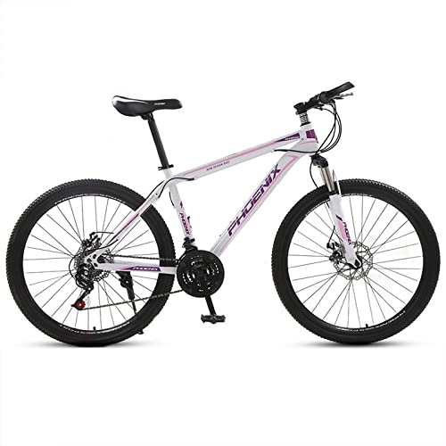 Mountain Bike : zcyg Adult Mountain Bike, 21 Speeds Drivetrain, Steel Frame 24 / 26 Inch Wheels, With Dual Disc-Brake For Men Women Men's MTB Bicycle, Multiple Colors(Size:26inch, Color:White+Pink)