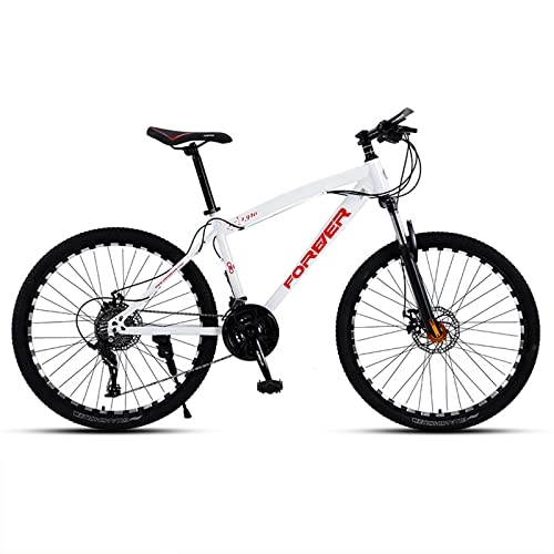 Mountain Bike : zcyg Mountain Bike 24 / 26 Inch Wheel 21 Speed Mountain Bicycle For Men And Women, High Carbon Steel Frame Road Bike With Daul Disc Brakes Suitable For Outdoor Sports (Size:26inch, Color:White)