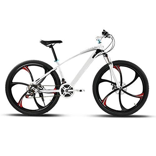 Mountain Bike : ZXL Adult Variable Speed Mountain Bike, 21 / 24 / 24speed Double Disc Brake Bikes, 24 / 26Inch Wheels Beach Snowmobile Bicycle, White 6 Spoke, 24in24speed