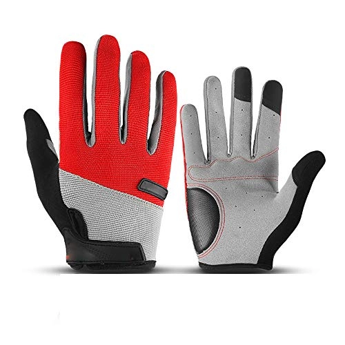 Mountain Bike Gloves : CXQWAN Cycling Gloves, Sport Gloves Mountain Bike Shock Absorbing Unisex Bike Riding Full Finger Outdoor Touch Screen Gloves, Red, XL