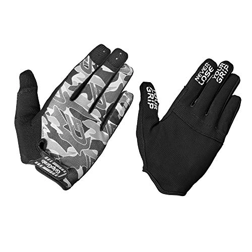 Mountain Bike Gloves : GripGrab Unisex's Rebel Rugged Full Finger Mountain-Bike Non-Padded Cycling Gloves Long Summer Off-Road Mitts Sweat-Wiper, Grey Camo, Small