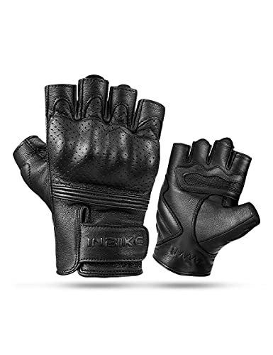 Mountain Bike Gloves : INBIKE Motorcycle Leather Gloves Fingerless Motorbike for Men Cycling MTB Wheelchair Touchscreen Half Finger Mountain bike Gym Padded Mens Black 2XL