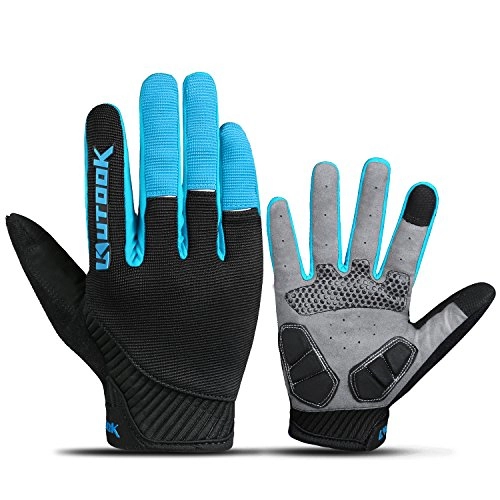 Mountain Bike Gloves : Kutook Mountain Bike Gloves, Gel Padded Cycling Gloves Full Finger Touch Screen Blue X-Large