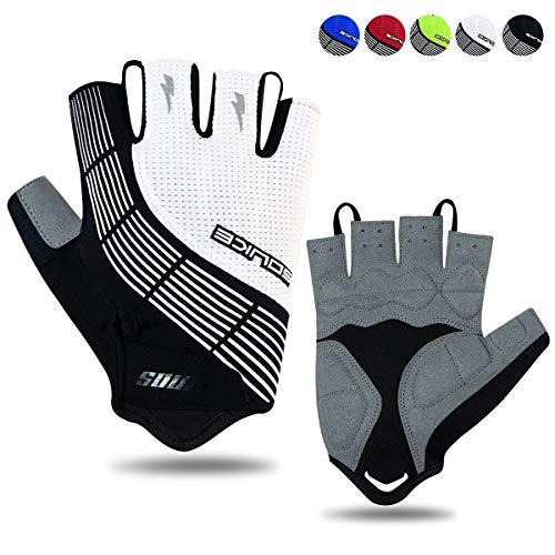 Mountain Bike Gloves : Souke Sports Cycling Gloves Half Finger Bicycle Gloves Moutain Bike Gloves For Men Women Padded Anti-Slip MTB Fingerless Road Riding Gloves, WHITE M