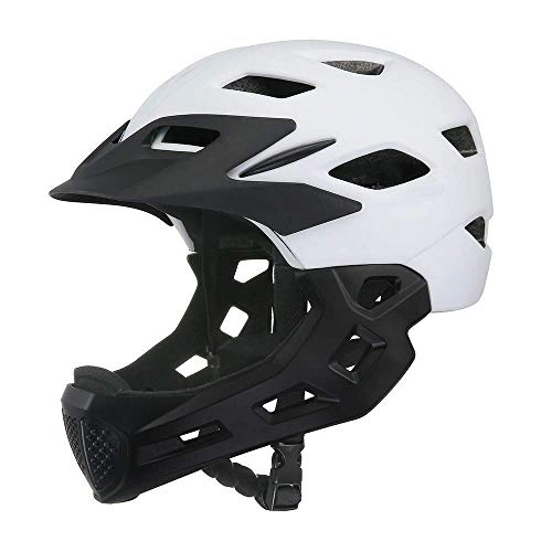 Mountain Bike Helmet : 8bayfa Safety Protection Children's Bicycle Helmet, Adjustable Size Detachable Chin Balance Car Slide Safety Helmet, Mountain and Road Ultralight Protective Gear (50~57cm) Unisex (Color : White)