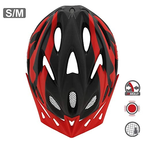 Mountain Bike Helmet : Cycle Helmet Adult - Adjustable Bicycle Bike Helmet, Mountain Bike Helmet, Lightweight Breathable Helmet With 18 Ventilation Hole & LED Back Light For Men Women Suitable For Head Circumference 54-58cm