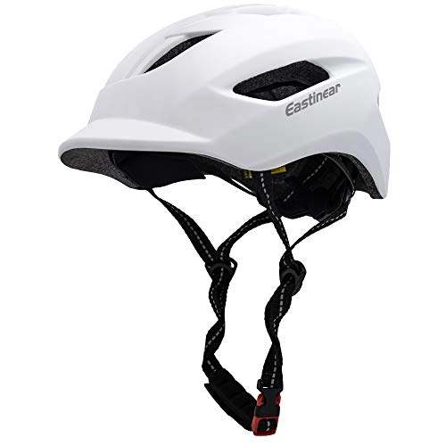 Mountain Bike Helmet : EASTINEAR Adults Bike Helmet for Men Women with LED Taillight Cycle Helmet for Urban Commuter with Sun Visor Cycling Mountain & Road Bicycle Helmets Adjustable Size M / L (White)