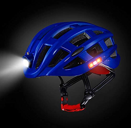 Mountain Bike Helmet : FENGE Adult Safety Helmet Adjustable Road Cycling Mountain Bike Bicycle Helmet Ultralight Inner Padding Chin Protector and Visor w / Rear LED Tail Light Adjust, Blue