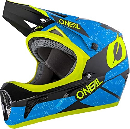 Mountain Bike Helmet : O'Neal Sonus Deft All Mountain Bike Helm Fullface Downhill Freeride Cross Trail MTB DH FR, 0805, Farbe Blau Neongelb, Gre XS