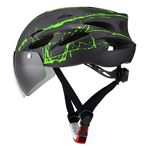 Mountain Bike Helmet : PNNNU Cycling Helmet Light Road Mountain Bike Bicycle Led Helmet 57-62cm for Men Women Visored Bicycle Helmet (green)
