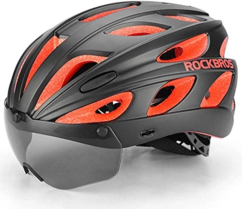 Mountain Bike Helmet : SNFHL Bicycle Helmet Ultralight Magnetic Goggles Mountain Bike with Goggles, Noir + rouge